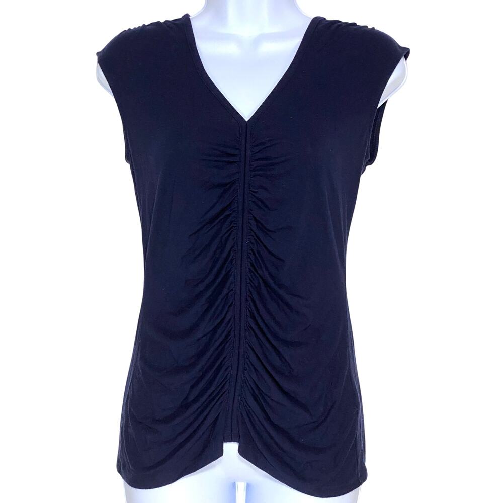 WHBM Cinched Ruched Sleeveless Blouse Shell Top Womens XS V Neck Dressy Career